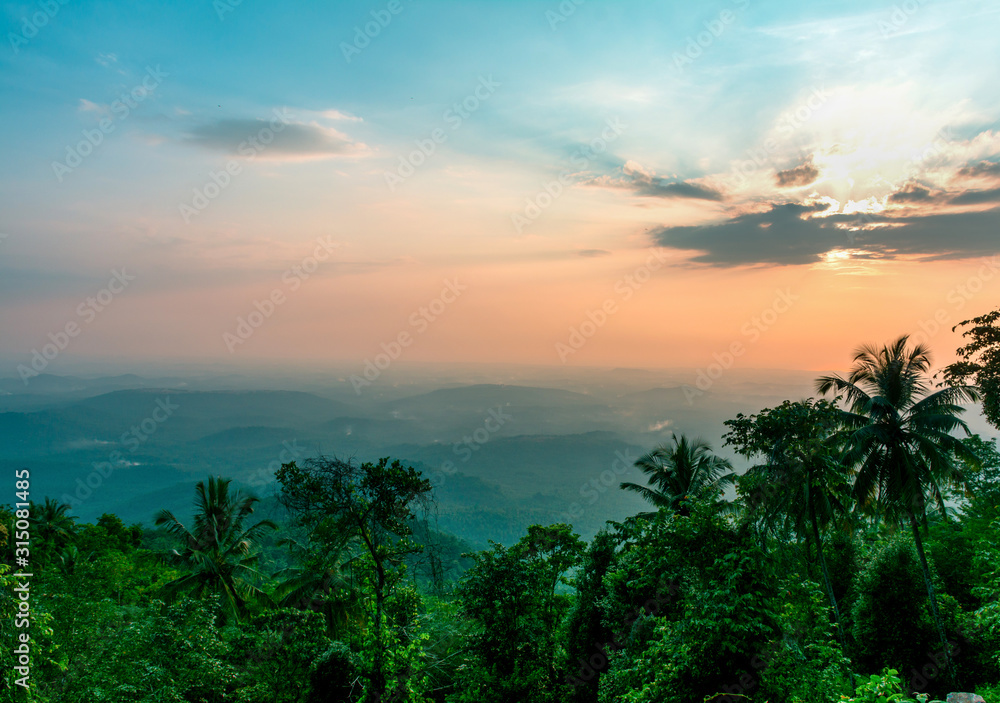 Nature scenery image, beautiful sunset view from Vazhamala Kannur Gods own Country Kerala 