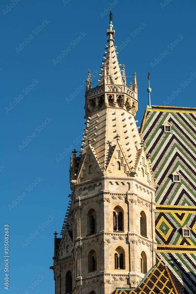 Roman tower of St. Stephen's Cathedral in Vienna on a sunny day