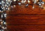 Christmas lights and vintage wood