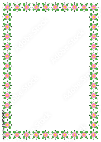 Flowers frame, geometric, pink and yellow flowers
