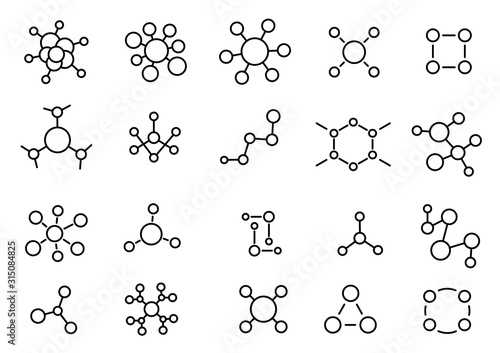 Unique bio formula. Molecule of the formula. The chemical structure of the substance. Outline contour line vector icon set.