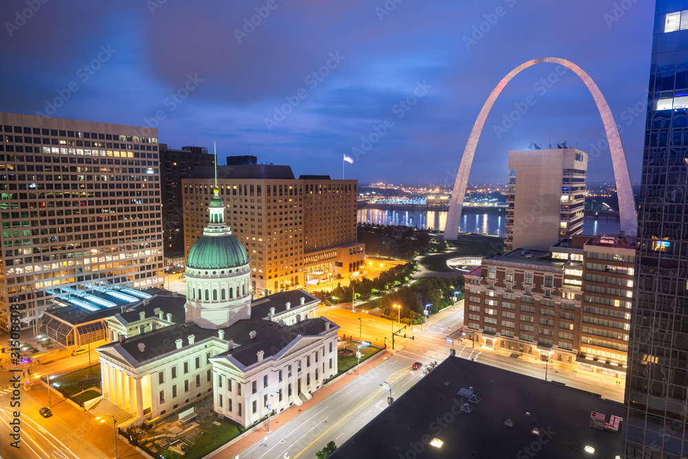 St. Louis, Missouri, USA Downtown Cityscape at Night - obrazy, fototapety, plakaty 