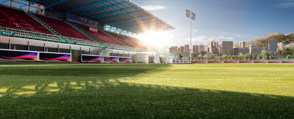 Empty day grand soccer arena in the lights
