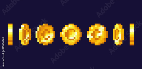 Set of pixelated coins photo