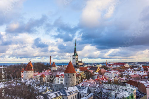 View of Tallinn from the observation deck at winter day.