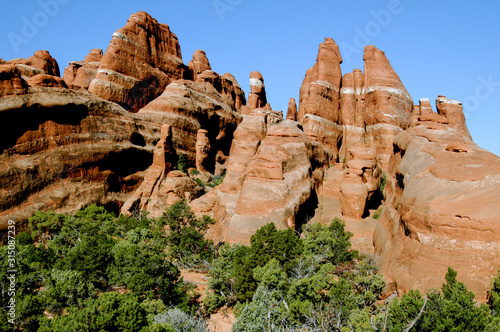 Striped rocks and blue sky, Arches, glorious mountains