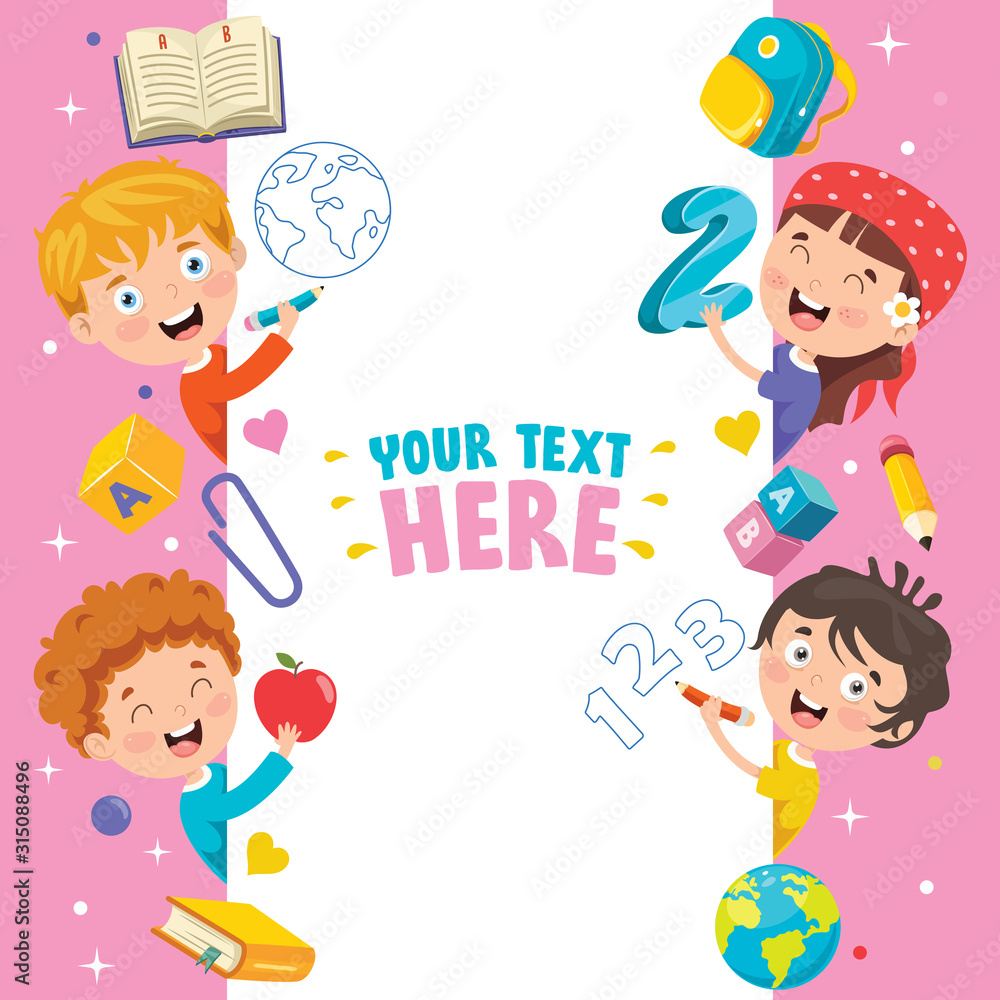 Cartoon Kids With A Frame With Copy Space Cartoon Kids With A Frame With Copy Space