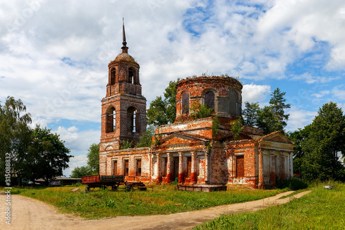 View of the dilapidated Church of the Nativity of John the Baptist in the village of Ivanovo. Ivanovo region, Russia.