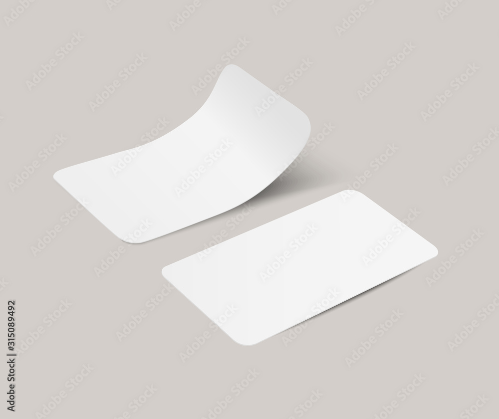 Vector white realistic paper adhesive stickers with curved corner in perspective on transparent background. - obrazy, fototapety, plakaty 