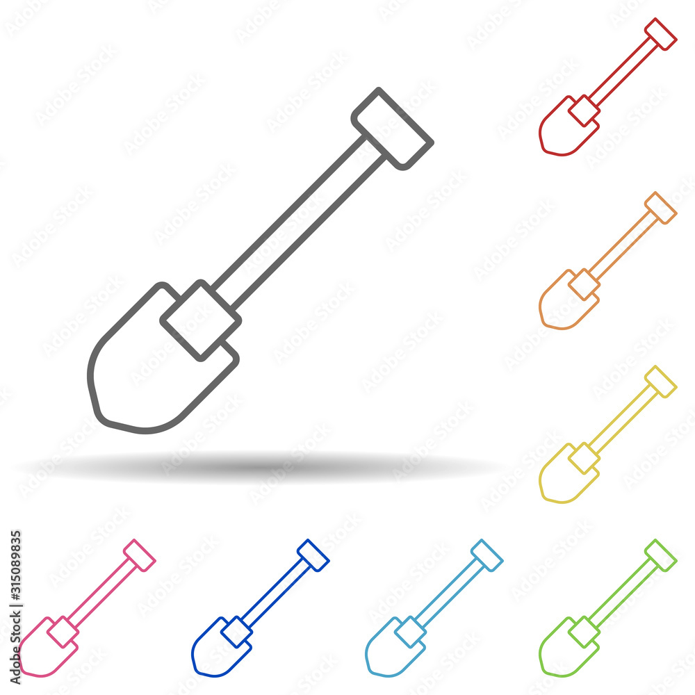 Shovel, firefighter in multi color style icon. Simple thin line, outline vector of firefighter icons for ui and ux, website or mobile application Shovel, firefighter in multi color style icon. Simple thin line, outline vector of firefighter icons for ui and ux, website or mobile application