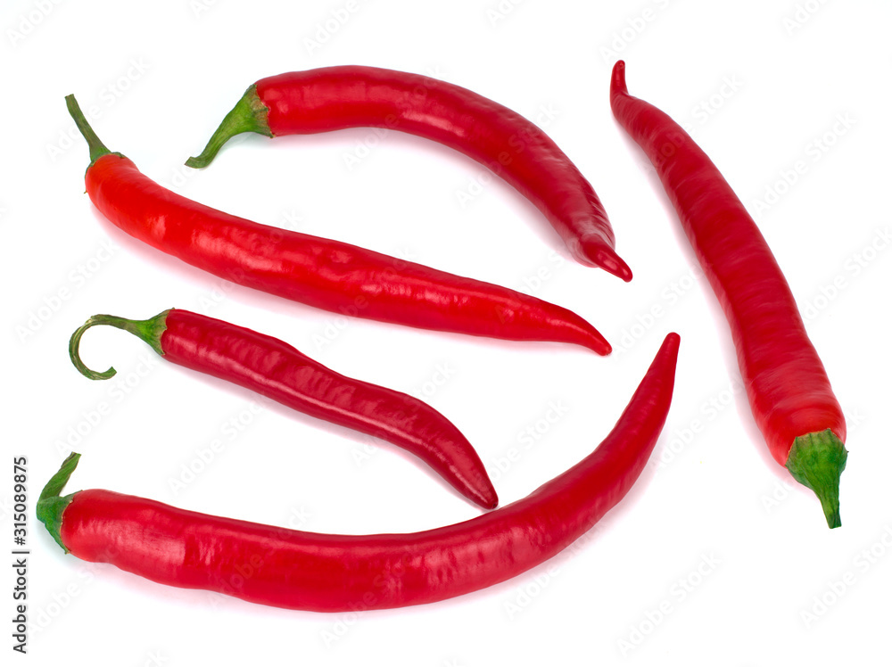 Red chili peppers isolated on the white background