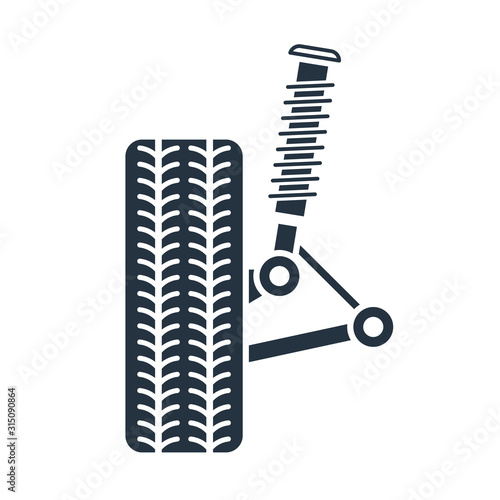 Car suspension service, Wheel alignment icon - axle and wheel absorber