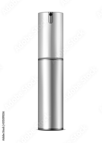 Spray or pump dispenser bottle with blank label isolated on white background, realistic mockup. Cosmetic gel or perfume. Template for design