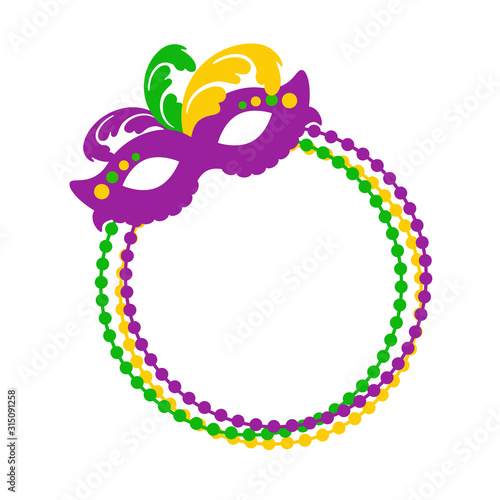 Mardi Gras svg Monogram ring Mask and Beads clipart Fat Tuesday New Orleans shirt design Carnival decor
