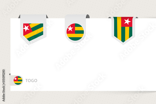 Label flag collection of Togo in different shape. Ribbon flag template of Togo