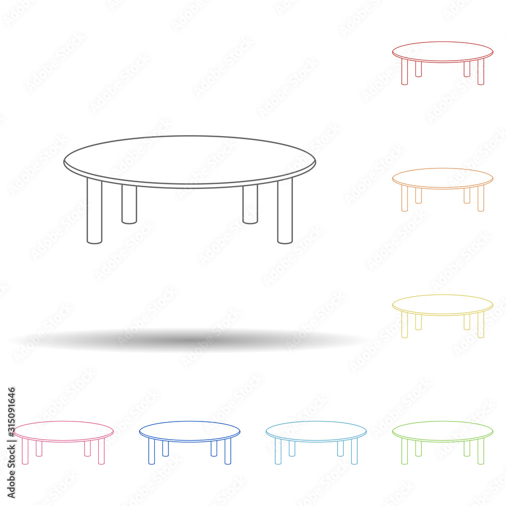 Glass coffee table flat in multi color style icon. Simple thin line, outline vector of furniture icons for ui and ux, website or mobile application Glass coffee table flat in multi color style icon. Simple thin line, outline vector of furniture icons for ui and ux, website or mobile application
