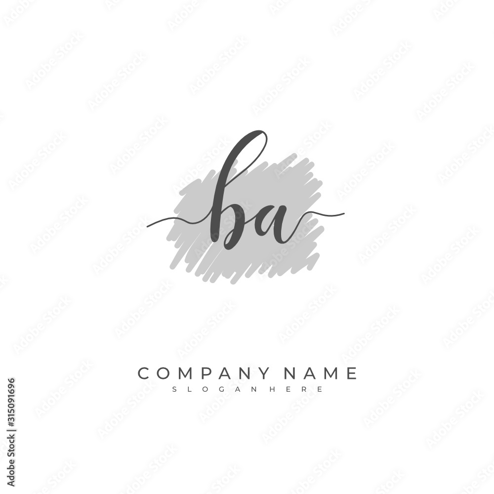 Obraz premium Handwritten initial letter B A BA for identity and logo. Vector logo template with handwriting and signature style.
