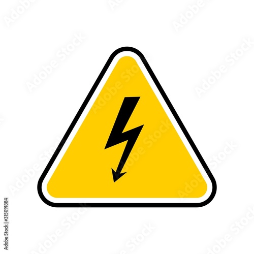 High voltage attention icon isolated on white background. Vector hazard warning sign. Electric danger symbol.