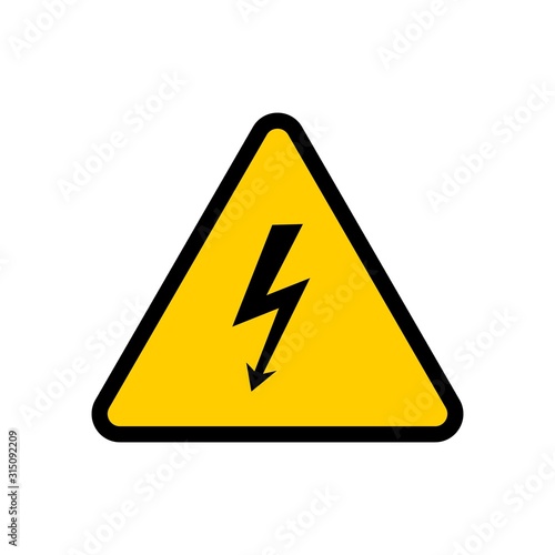 Vector high voltage attention sign isolated on white background. Vector hazard warning sign. Electric danger symbol.