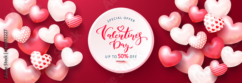 Happy valentine's day sale poster. Holiday background with cute hearts. Vector illustration for website,banners,ads,coupons,promotional material