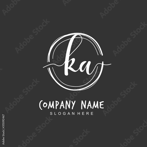 Handwritten initial letter K A KA for identity and logo. Vector logo template with handwriting and signature style.