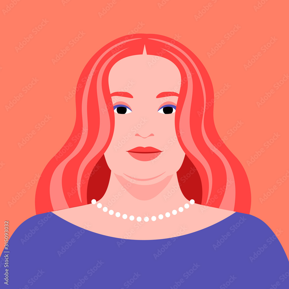 Portrait of a red-haired woman. Avatar for a social network. Curvy girl. Vector flat illustration Portrait of a red-haired woman. Avatar for a social network. Curvy girl. Vector flat illustration