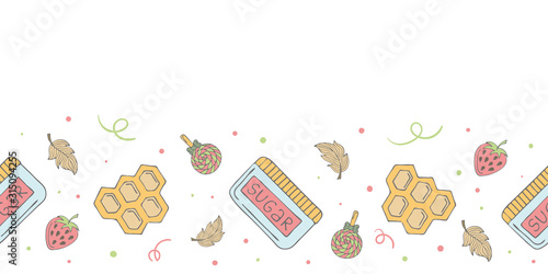 Seamless banner template with doodle elements.