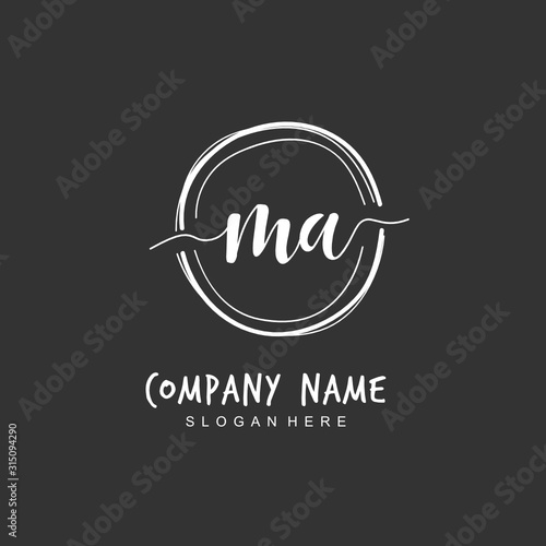  Handwritten initial letter M A MA for identity and logo. Vector logo template with handwriting and signature style.
