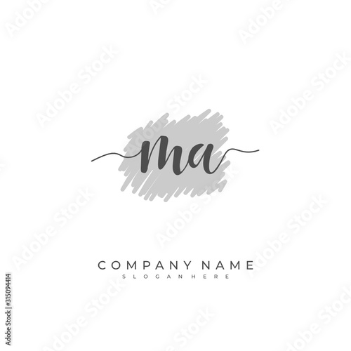  Handwritten initial letter M A MA for identity and logo. Vector logo template with handwriting and signature style.