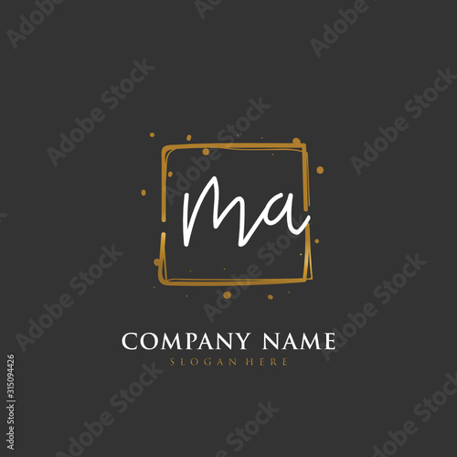  Handwritten initial letter M A MA for identity and logo. Vector logo template with handwriting and signature style.