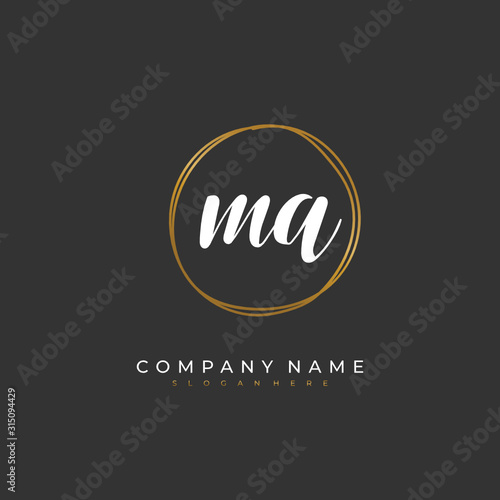  Handwritten initial letter M A MA for identity and logo. Vector logo template with handwriting and signature style.