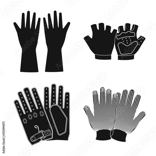 Vector illustration of glove and winter sign. Set of glove and equipment stock symbol for web.