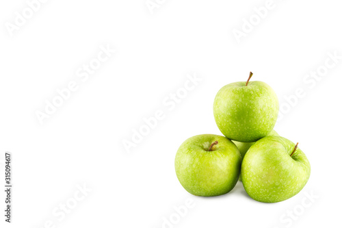 group of ripe green apple on white background fruit agriculture food isolated