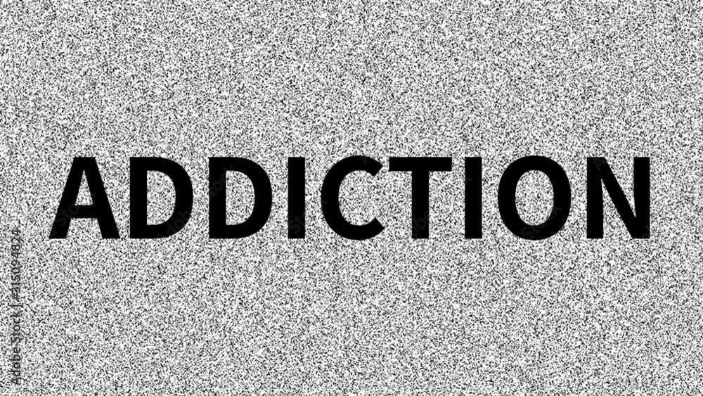 Addiction. Word about medicine problem on noisy old old screen. Looping VHS interference. Vintage animated background. 4K video footage Addiction. Word about medicine problem on noisy old old screen. Looping VHS interference. Vintage animated background. 4K video footage