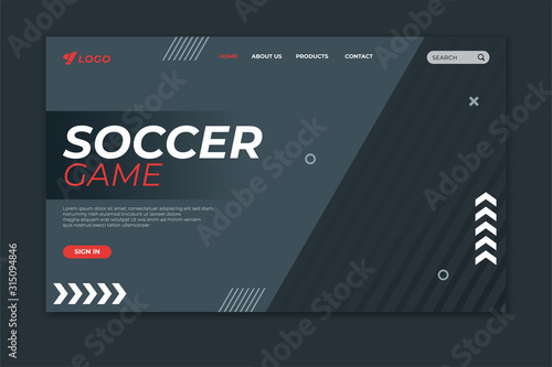 Sport landing page template. Soccer game