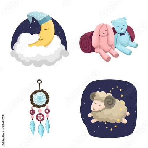 Vector design of dreams and night logo. Set of dreams and bedroom vector icon for stock.