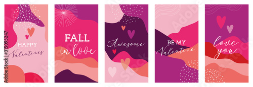 Vector set of Valentines day abstract backgrounds with copy space for text - banners, posters, cover design templates, social media stories wallpapers. Vector design
