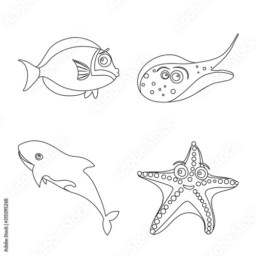 Vector design of sea and animal symbol. Set of sea and marine stock symbol for web.