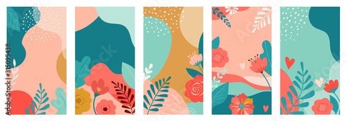 Vector set of Valentines day abstract backgrounds with copy space for text - banners, posters, cover design templates, social media stories wallpapers. Vector design