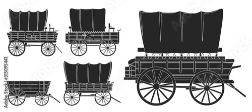 Wild west wagon isolated black icon.Vector illustration set western of old carriage on white background .Vector black set icon wild west wagon.