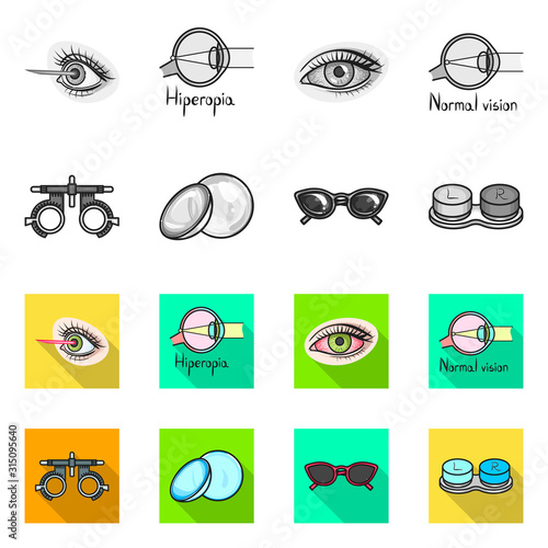 Isolated object of optometry and medicine symbol. Set of optometry and diagnostic vector icon for stock.