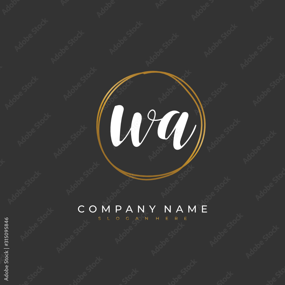 Handwritten initial letter W A WA for identity and logo. Vector logo template with handwriting and signature style.