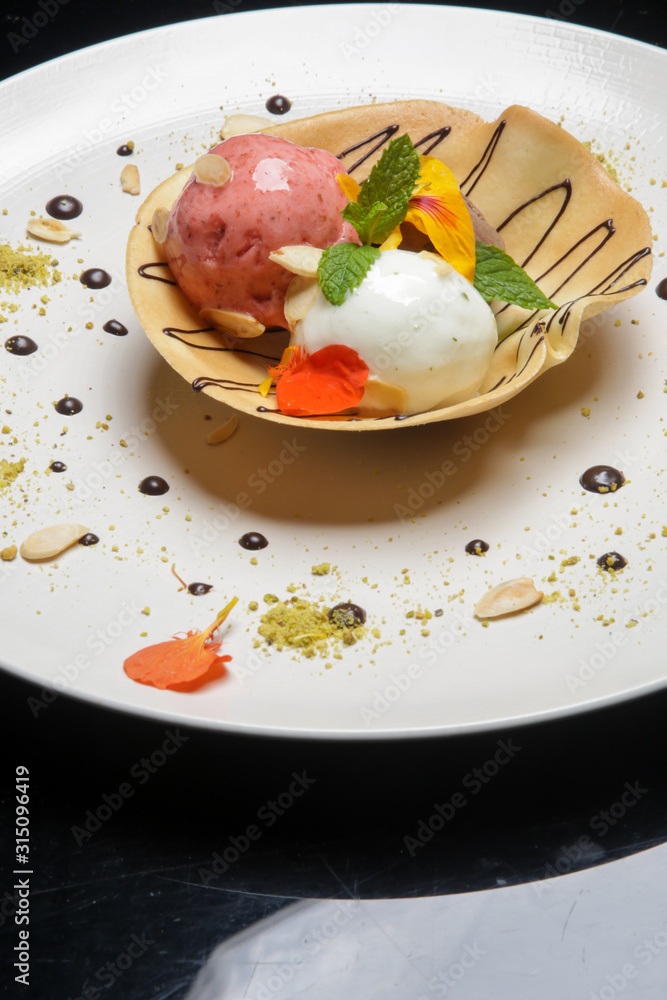 Ice cream served in crispy pancake Ice cream served in crispy pancake