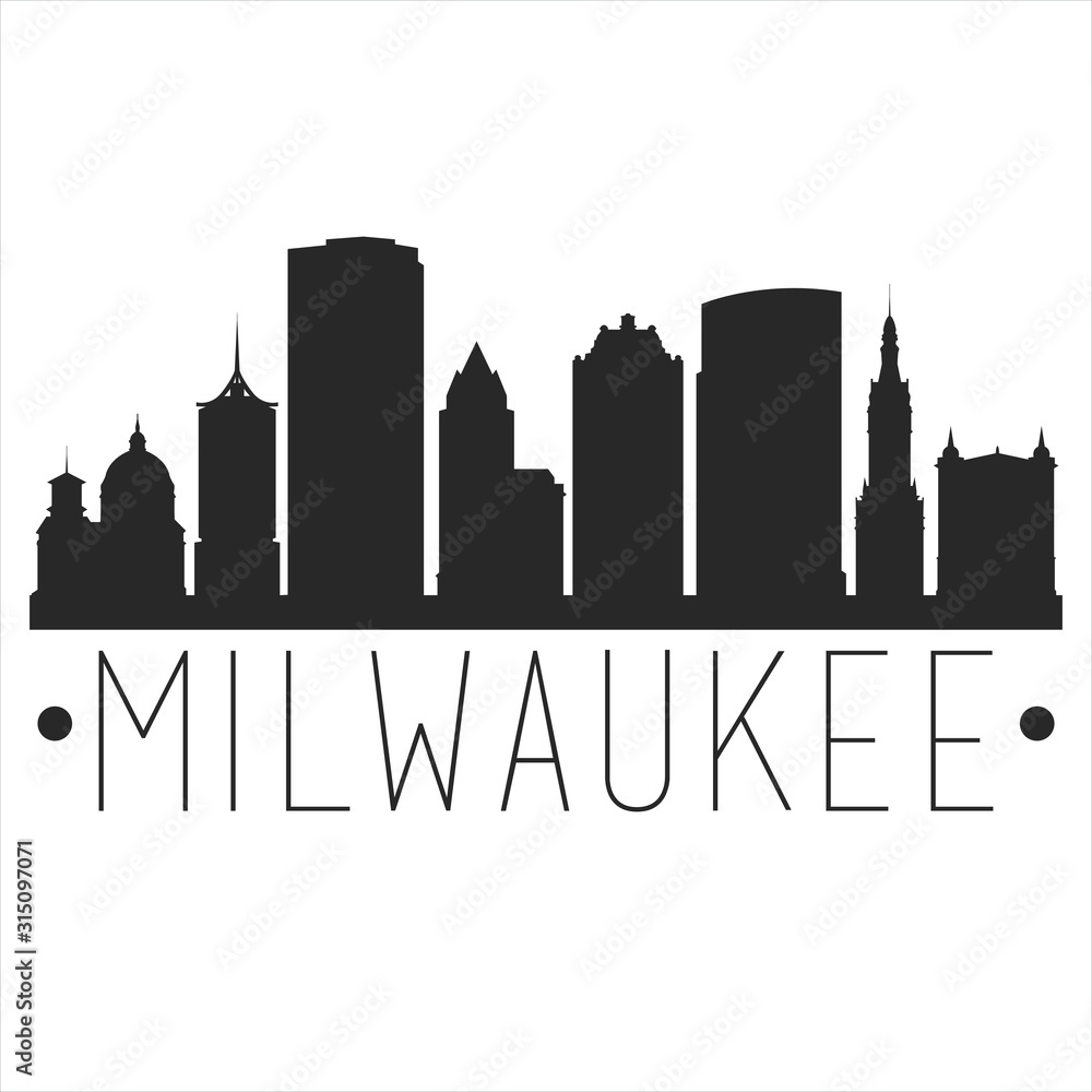 Naklejka premium Milwaukee Wisconsin. City Skyline. Silhouette City. Design Vector. Famous Monuments.