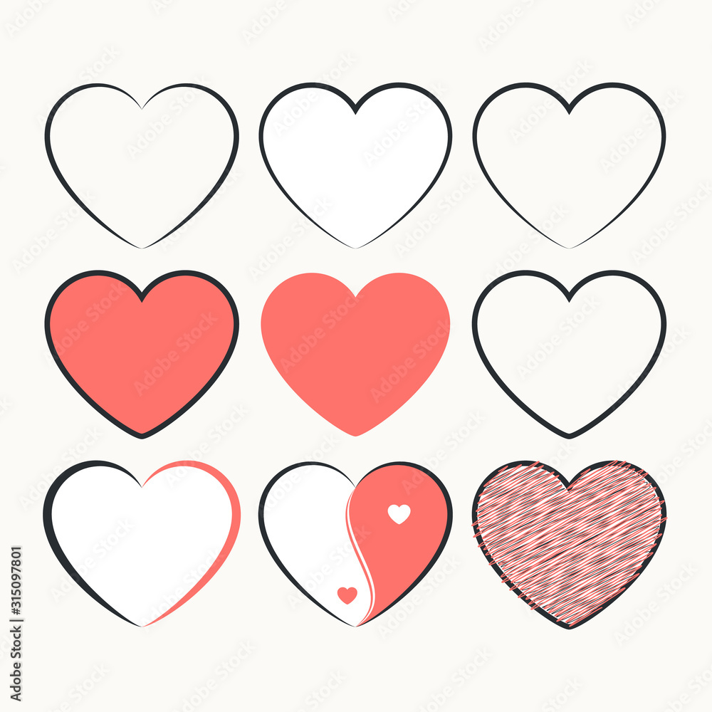 Doodle Hearts. Hand Drawn Heart Set. Love Symbols