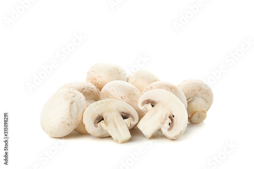 Group of champignon mushrooms isolated on white background