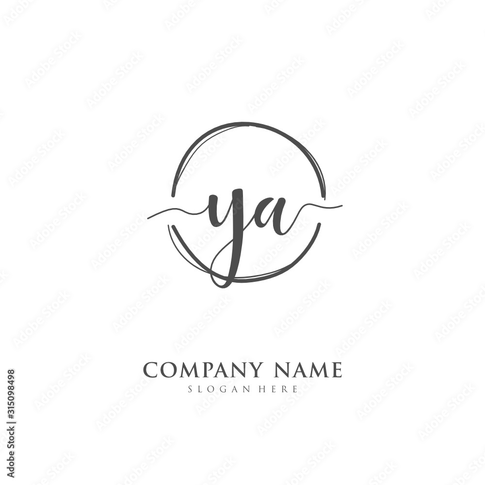 Handwritten initial letter Y A YA for identity and logo. Vector logo template with handwriting and signature style. Handwritten initial letter Y A YA for identity and logo. Vector logo template with handwriting and signature style.
