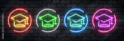 Vector set of realistic isolated neon sign of Graduation logo for template decoration and layout covering on the wall background.
