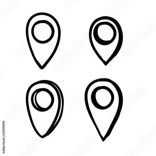 hand drawn Map pins sign location icon doodle isolated