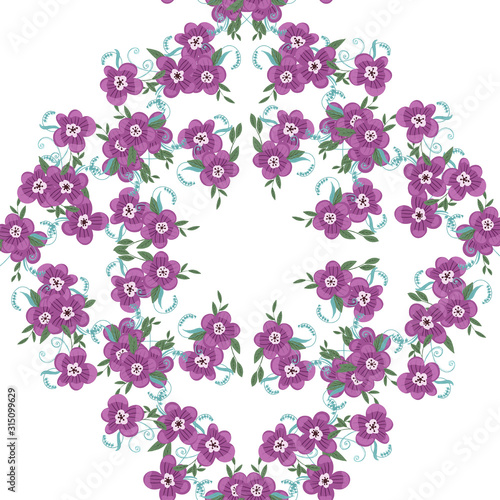 Magical floral circle decor plants background. Simple abstract flower.